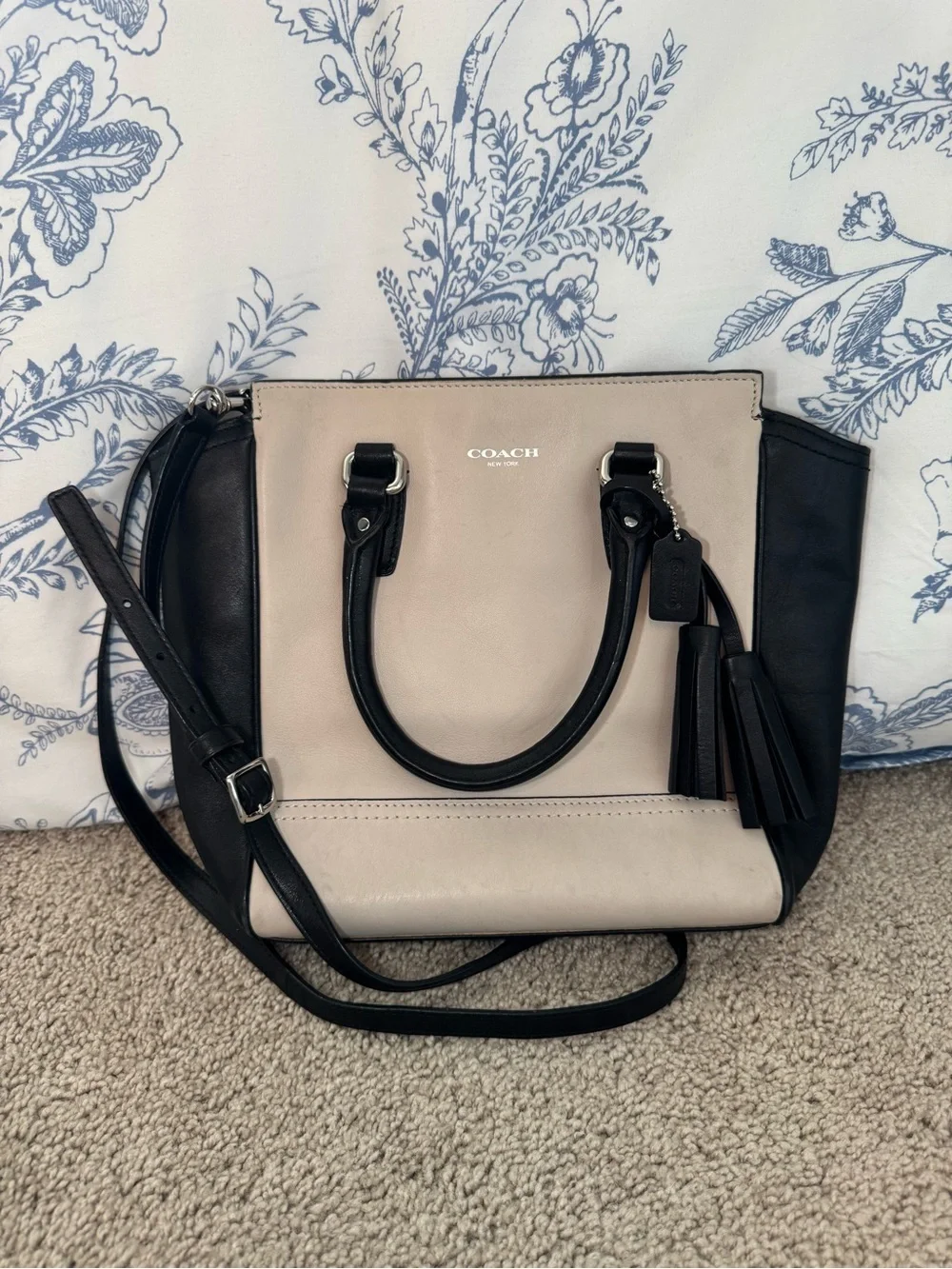 Coach Colorblock Mini Borough Bag in Cream & Black Leather Crossbody